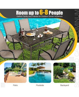 59'' Outdoor Dining Table All-Weather Cast Aluminum Umbrella Hole 6 Person
