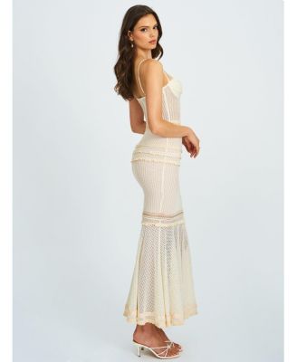 Women's Pallas Beige Lace Trim Crochet Mermaid Maxi Dress