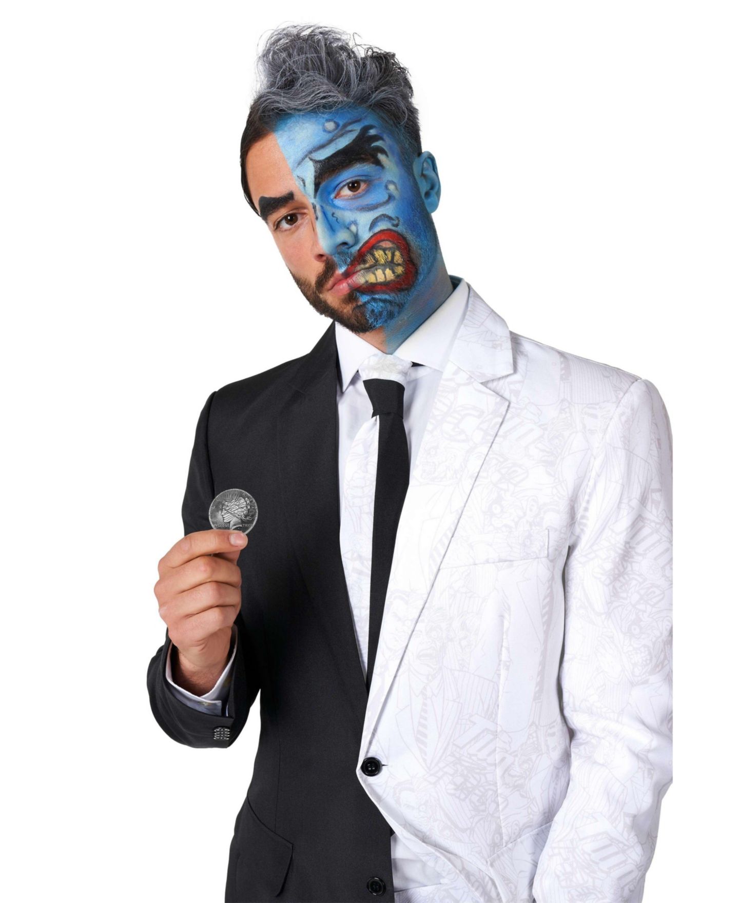 Мужской костюм DC Two Face для Хэллоуина Suitmeister приталенный, Black/White, цвет: Чёрный — фото 6