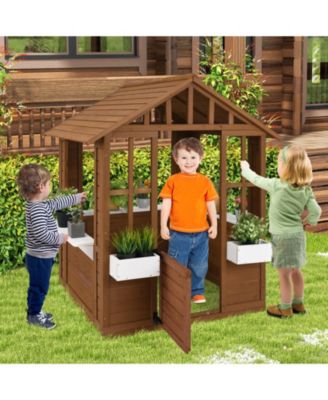 Outdoor Playhouse Wood Adventures Cottage with Serving Stations & Door