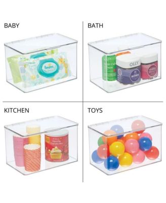 Plastic Bath Stacking Storage Organizer Box, Hinged Lid, 4 Pack, Clear, USA Made