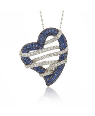 Suzy Levian Sterling Sapphire & Created Sapphire Wrapped Open Heart Love Pendant Necklace