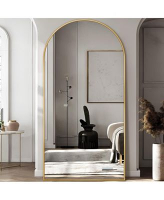 Full Length Mirror, 78"x38" Floor Mirror, Arch Floor Standing Mirror Freestanding Arch Full Body with Stand for Bedroom, Hanging Mounted for Living Room Cloakroom, Gold