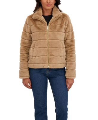 Women's Grooved Short Faux Fur Jacket