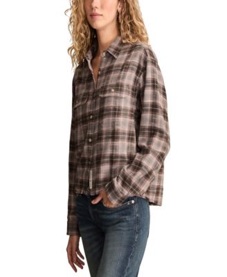 Women's Plaid Cotton Flannel Button-Front Shirt