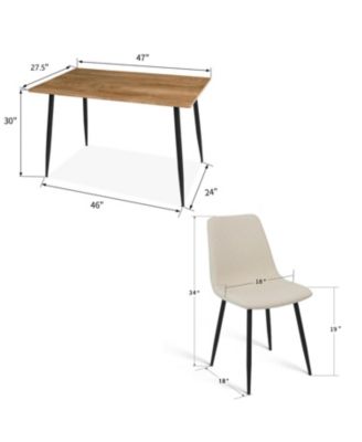 5 Piece Dining Set 47 Inch Rectangular Table Upholstered Chairs Compact Kitchen Table