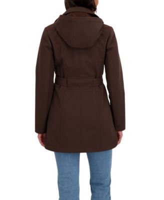 Women's Belted Double Breasted Soft Shell Trench Coat With Detachable Hood