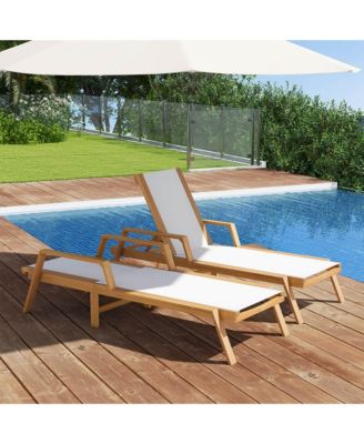 Outdoor Chaise Lounge with  Adjustable 5-position Backrest Solid Wood Frame