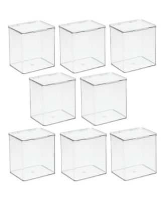 Plastic Bathroom Stacking Organizer Box with Hinged Lid, 8 Pack, Clear