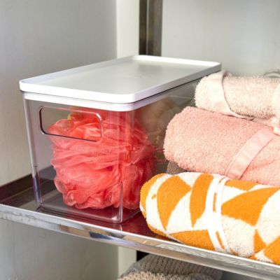 Pantry Bin with Lid for Kitchen - Set of 3 - Clear/White