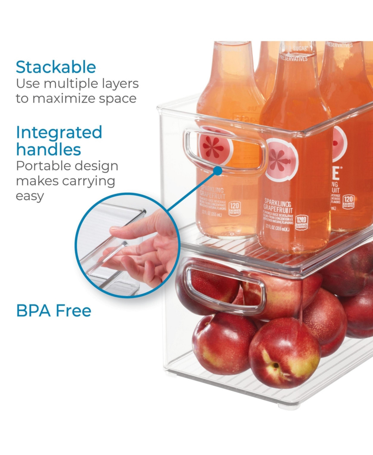 iDesign Plastic Storage Bins with Handles - Set of 2 - Clear