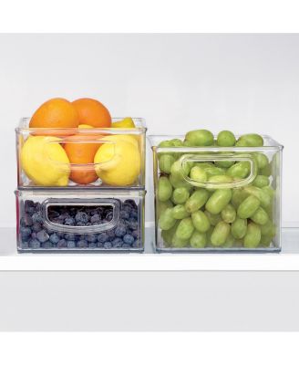 Plastic Stackable Pantry Bins with Handles, 3 Pack, Clear, Made in USA