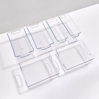 Plastic Stackable Pantry Bins with Handles, 6 Pack, Clear, Made in USA