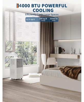 14,000 BTU Drainage-Free Portable AC,3-in-1 for Bedroom 225-300 Sq.Ft with Remote & Window Kit