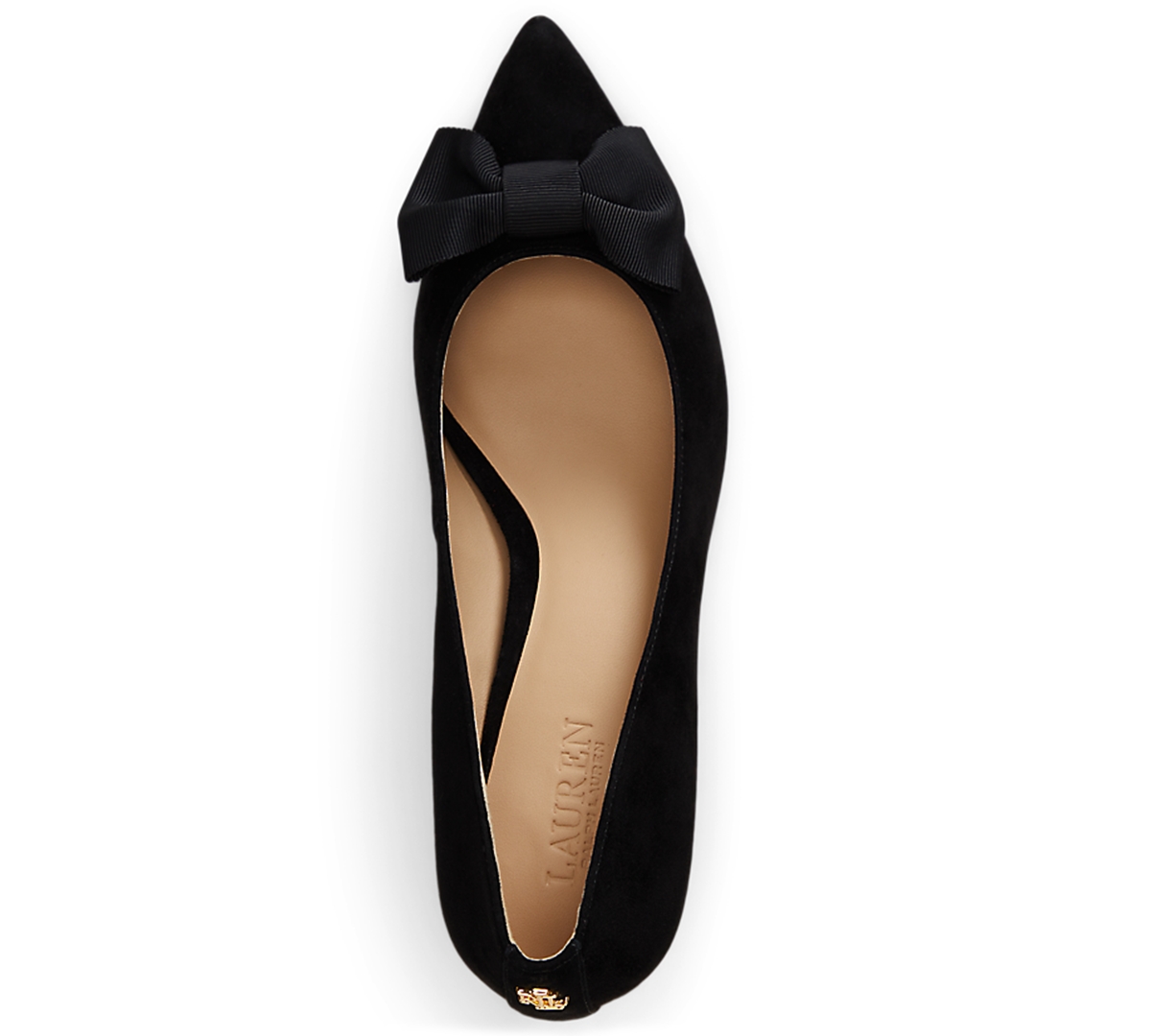 Ralph Lauren Lanette Bow Trim Black Suede Court Shoes In Black