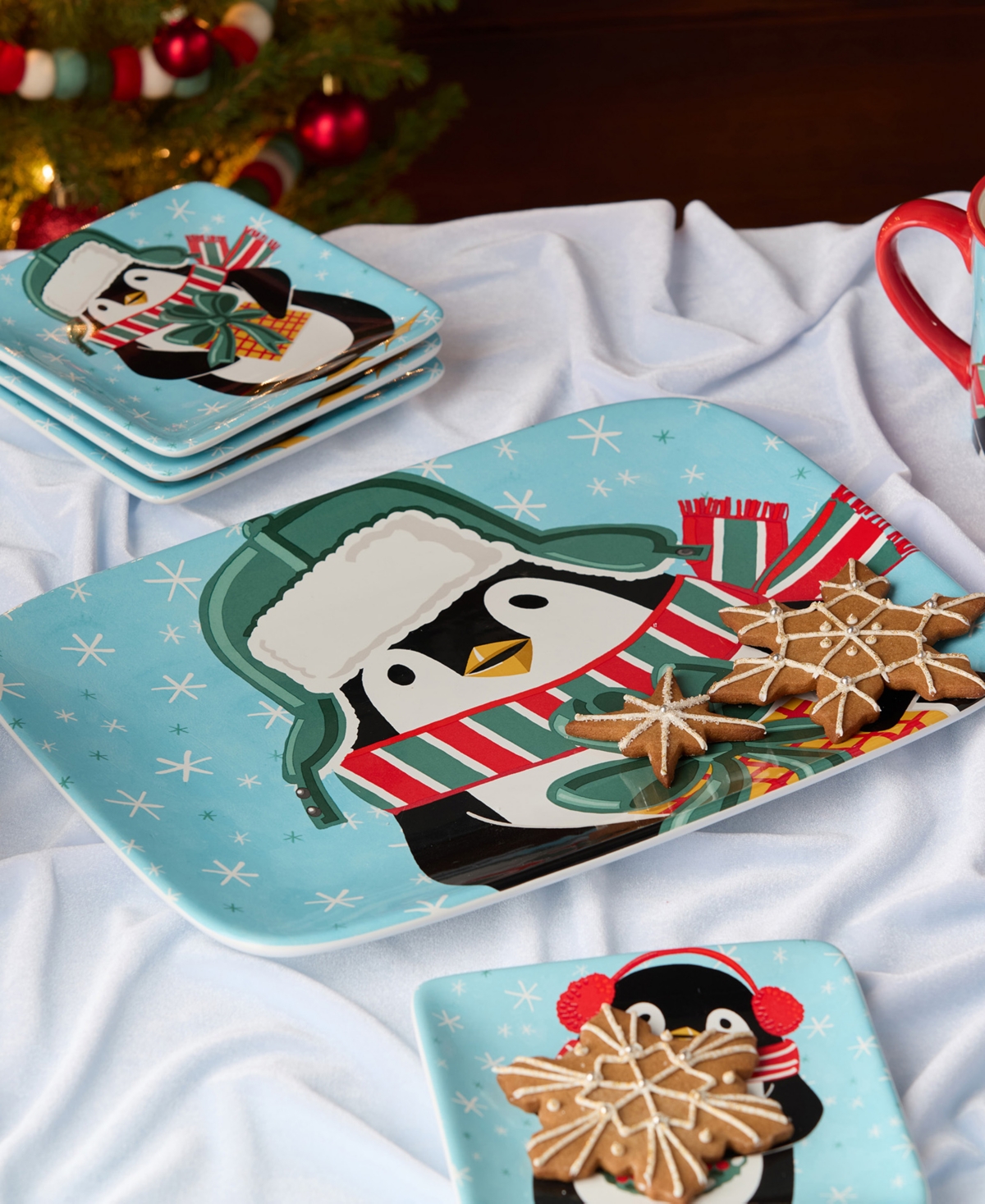 Certified International Christmas Whimsy Penguin Rectangular Platter In Multi
