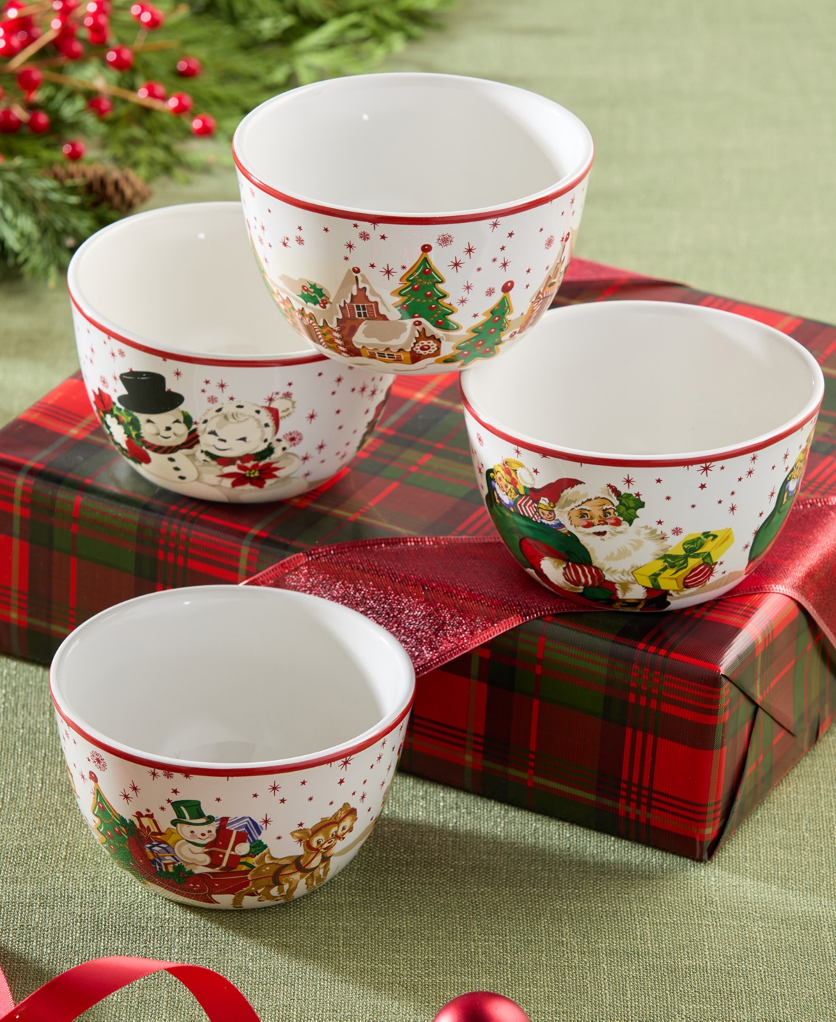 Certified International Santa's Retro Christmas Ice Cream Bowls, Set Of 4 In Multi
