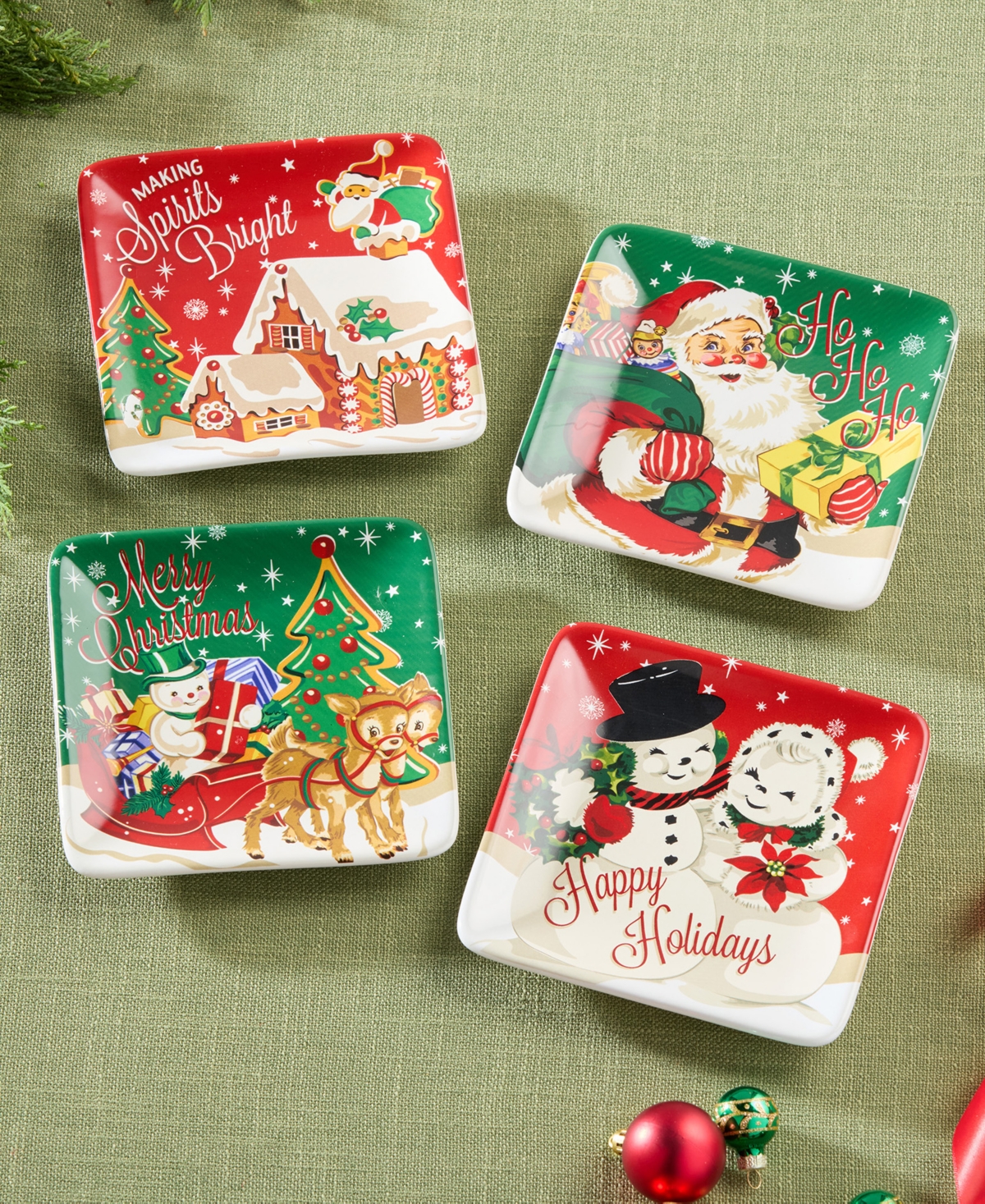 Certified International Santa's Retro Christmas Canape Plates, Set Of 4 In Multi