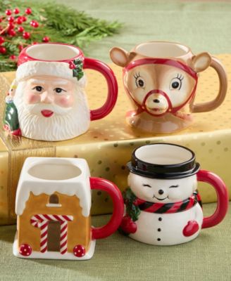 Santa's Retro Christmas 3-D Mugs, Set of 4