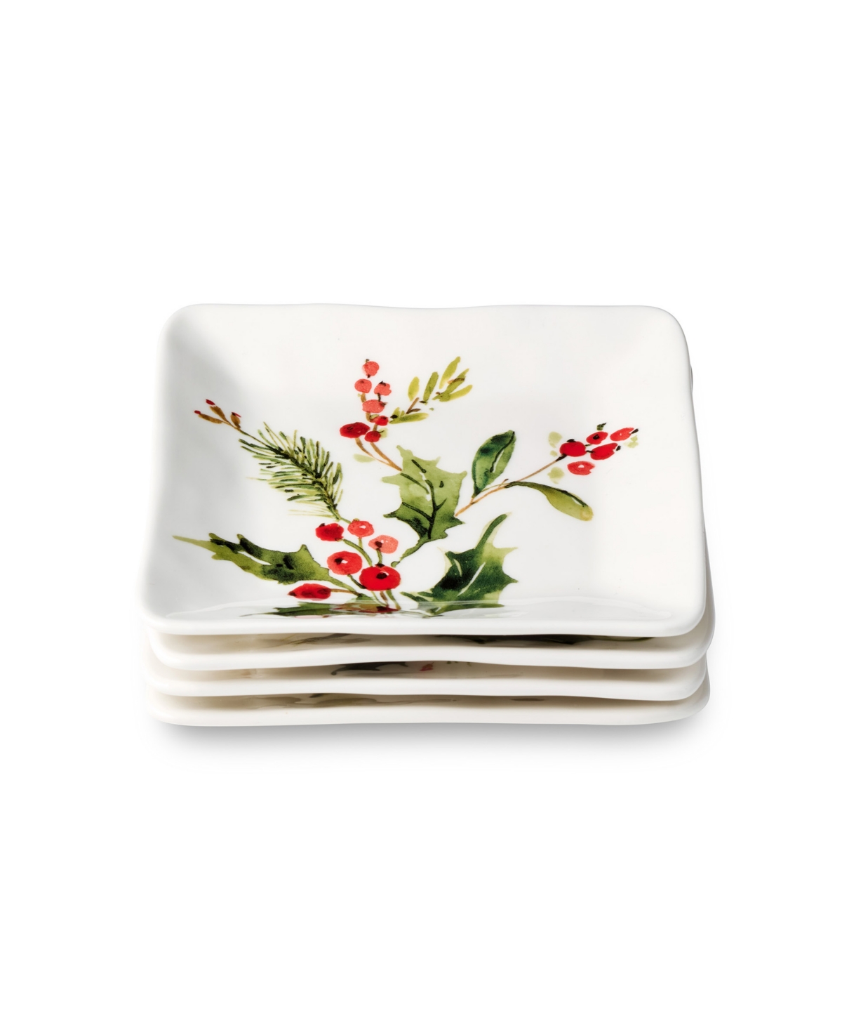 Certified International Holly & Vines Set Of 4 Canape Plates In Multi