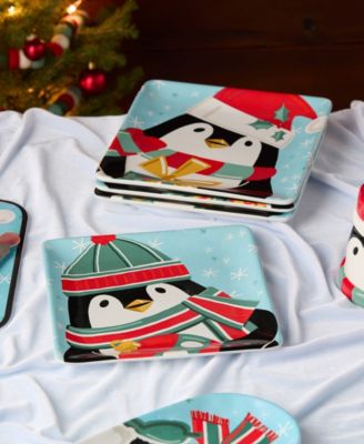 Christmas Whimsy Penguin Dessert Plates, Set of 4