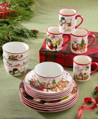 Santa's Retro Christmas 16-Pc. Dinnerware Set, Service for 4