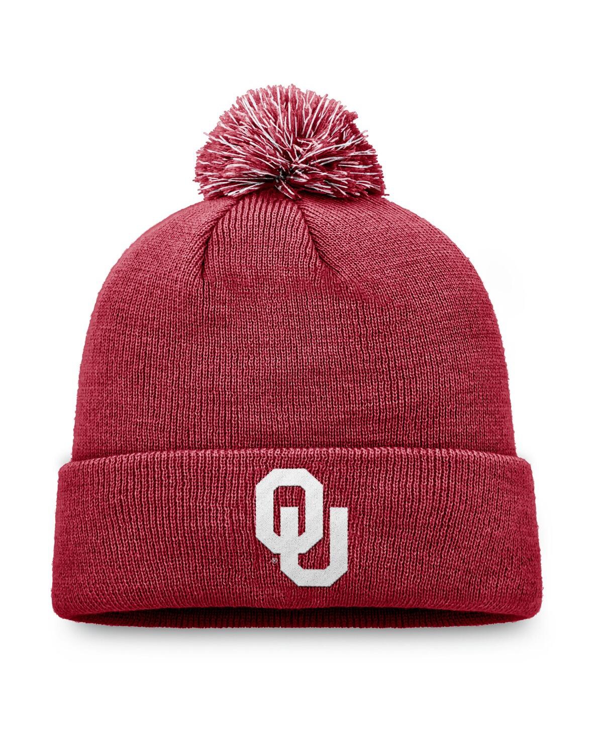 Top of the World Men's Crimson Oklahoma Sooners Team Logo Cuffed with Pom Knit Hat