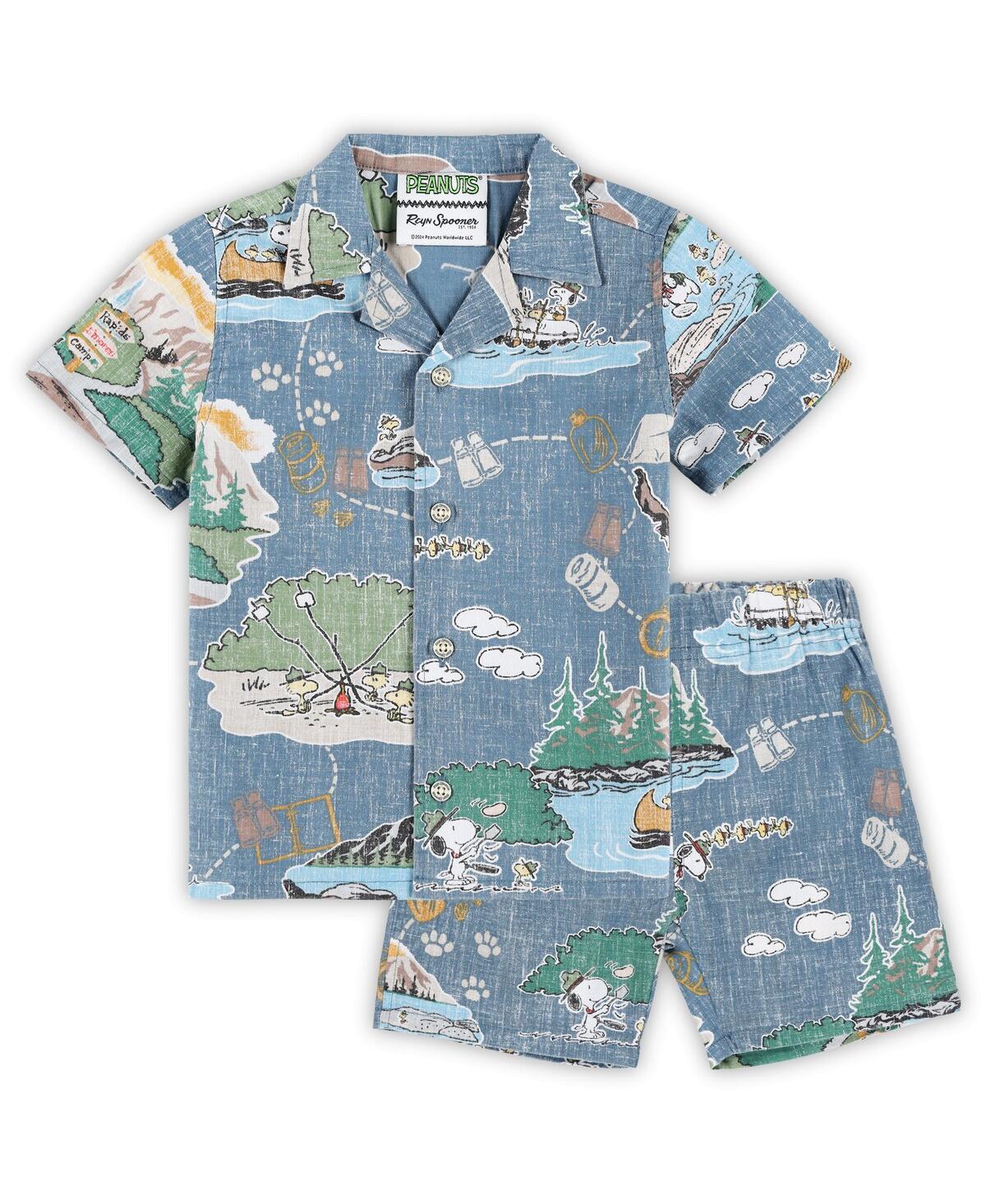 Reyn Spooner Toddler Blue Peanuts Beagle Scouts 50th Anniversary Cabana Set In Blue