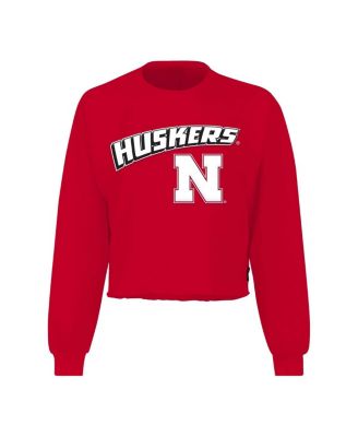 Women's Scarlet Nebraska Huskers Slouchy Cropped Long Sleeve T-Shirt