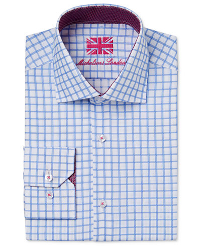 Michelsons of London Men's Slim-Fit Light Blue Dobby Check Dress Shirt