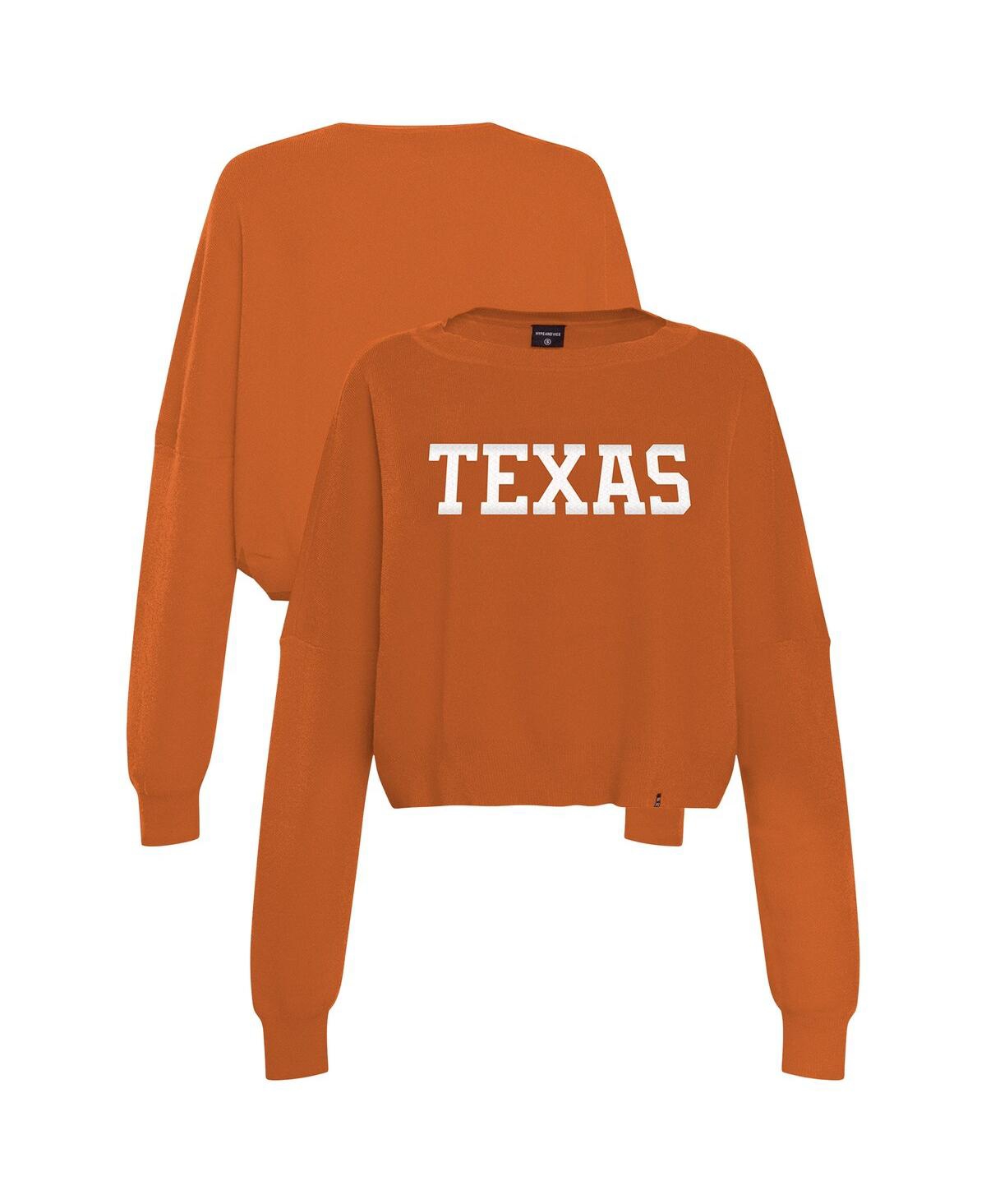 Hype And Vice Burnt Orange Texas Longhorns Oversized Cropped Ivy Knit Pullover Sweater In Orange