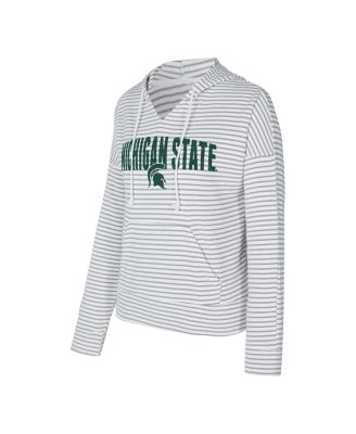 Men's White/Gray Michigan State Spartans French Terry Striped V-Neck Pullover Hoodie