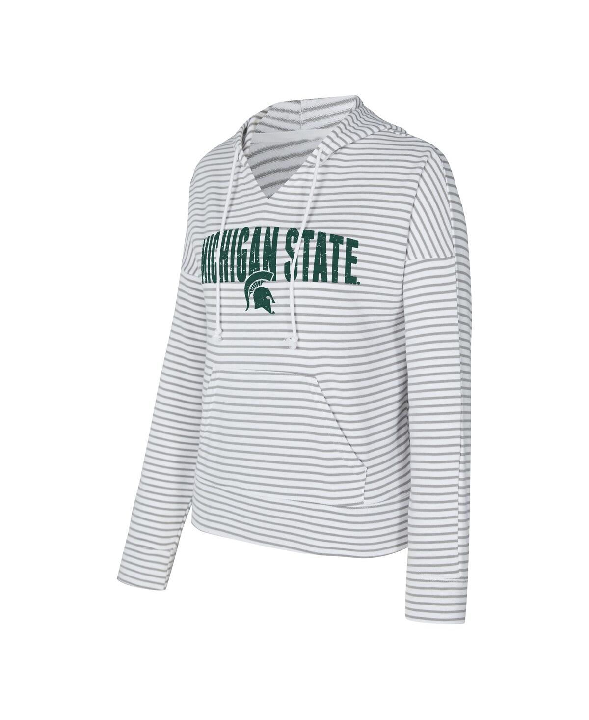 Concepts Sport Men's White/gray Michigan State Spartans French Terry Striped V-neck Pullover Hoodie In Multi