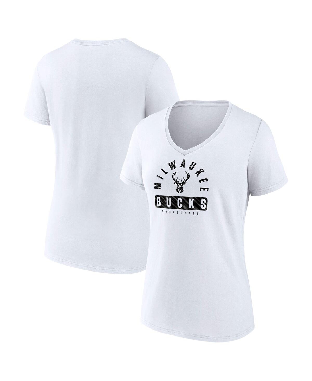 Fanatics Women's White Milwaukee Bucks Bench Warmer V-neck T-shirt In White