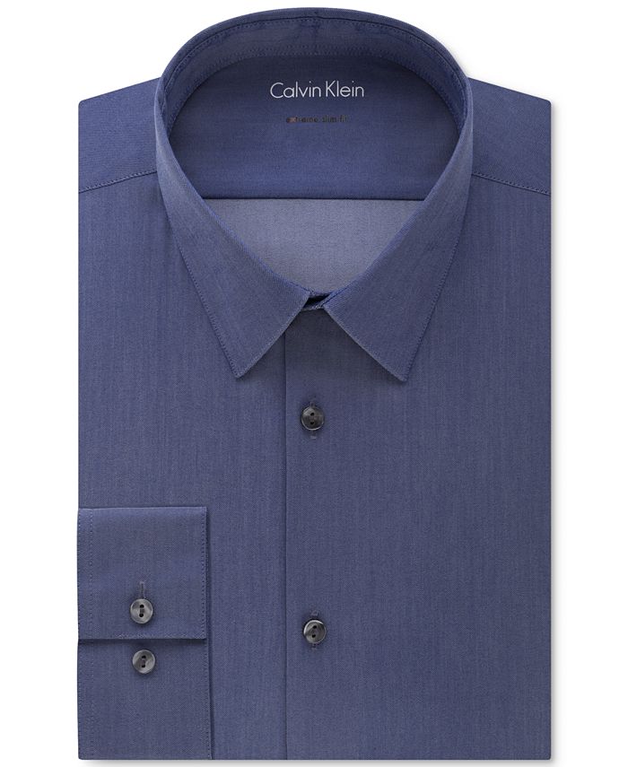 Calvin Klein X Extra Slim-Fit Stretch Navy Chambray Solid Dress Shirt ...