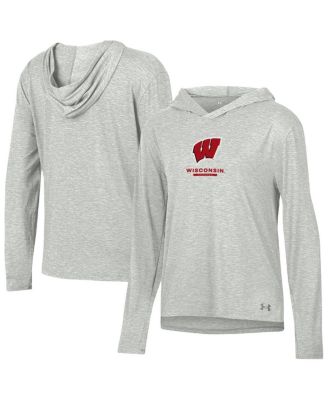 Under Armour - Women's Heather Gray Wisconsin Badgers Tri-Blend Breezy Long Sleeve Hoodie T-Shirt