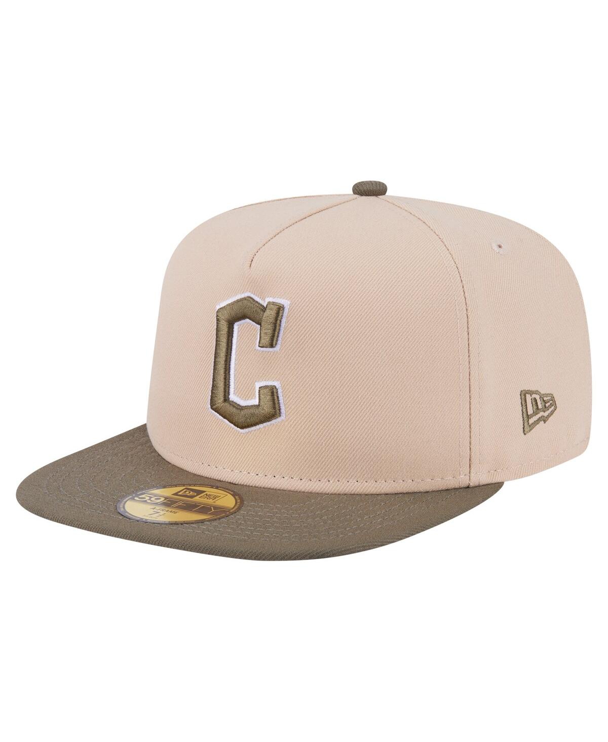New Era Men's Light Beige/olive Cleveland Guardians Two-tone Color Pack A-frame 59fifty Fitted Hat In Multi