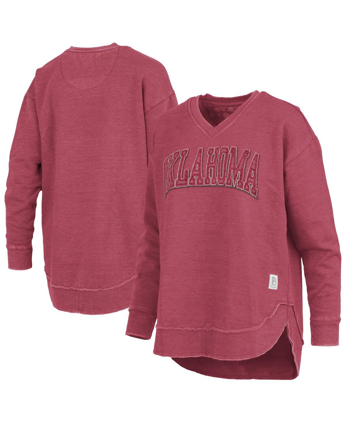Pressbox Women's Crimson Oklahoma Sooners Westin Poncho V-neck Pullover Sweatshirt In Red