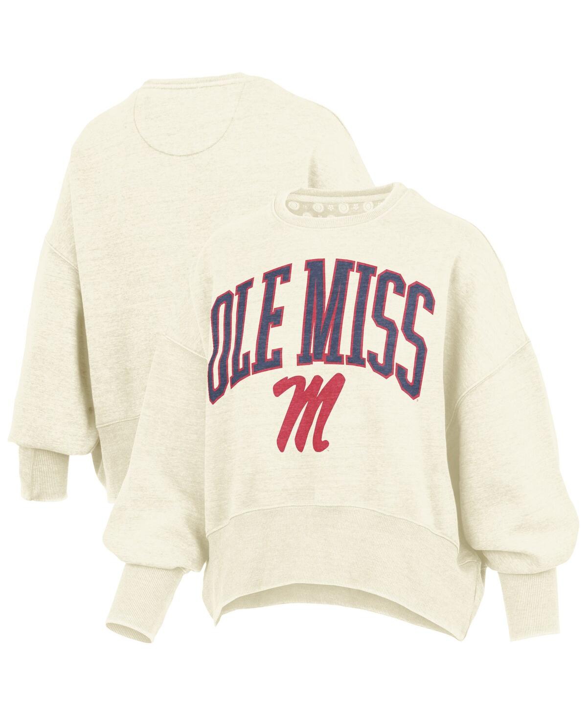 Pressbox Natural Ole Miss Rebels Oversized Waist-length Crewneck Sweatshirt In Brown