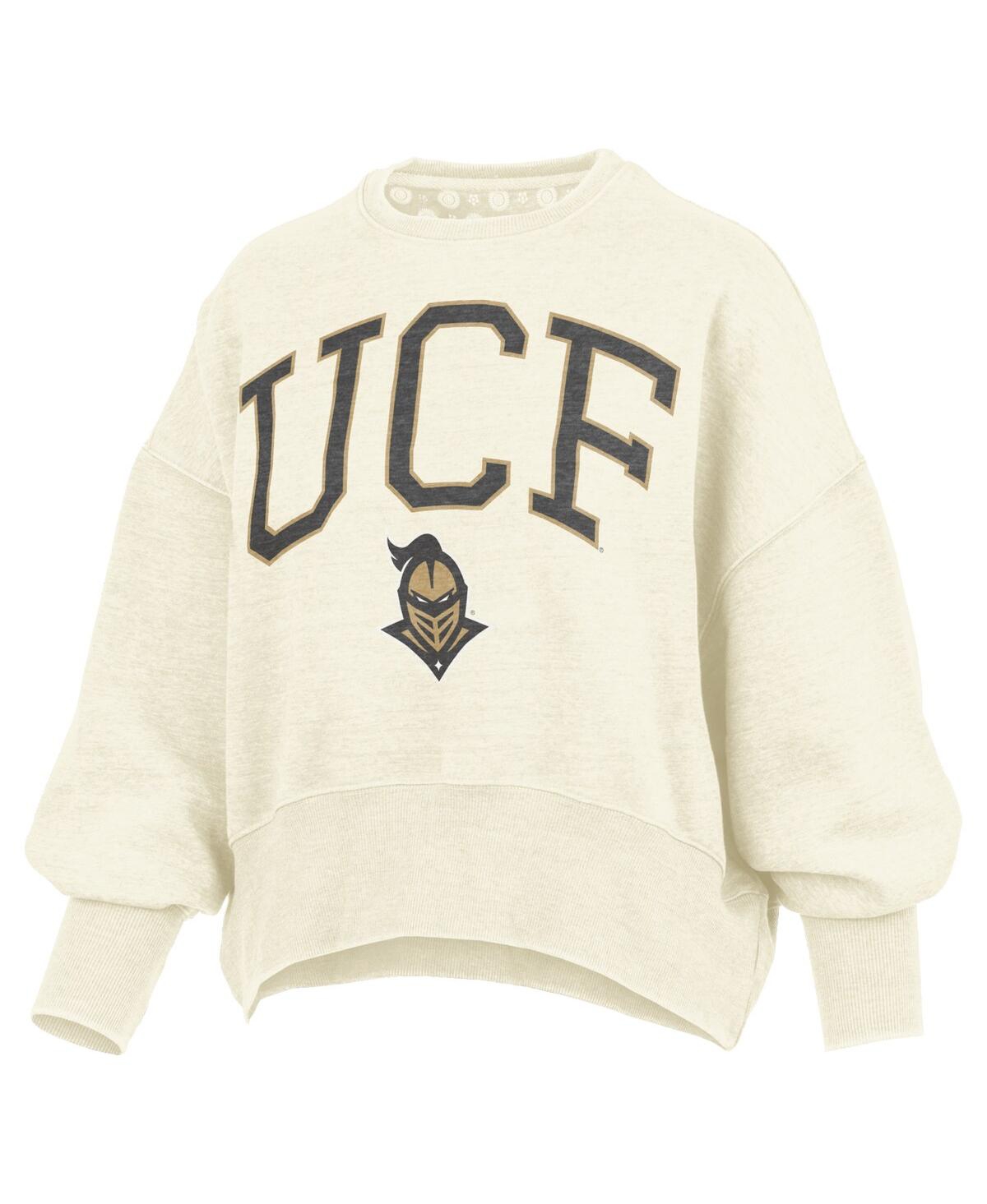 Pressbox Women's Natural Ucf Knights Oversized Waist-length Crewneck Sweatshirt In Neutral