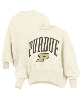 Pressbox - Women's Natural Purdue Boilermakers Oversized Waist-Length Crewneck Sweatshirt