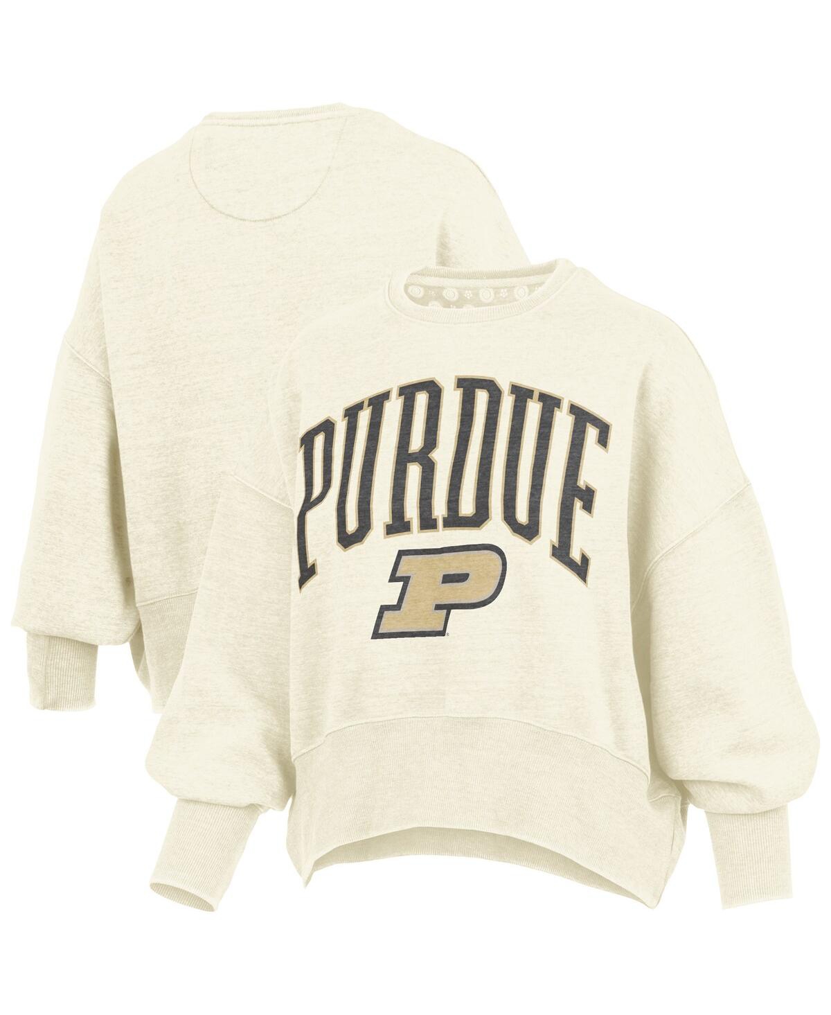 Pressbox Natural Purdue Boilermakers Oversized Waist-length Crewneck Sweatshirt In Neutral