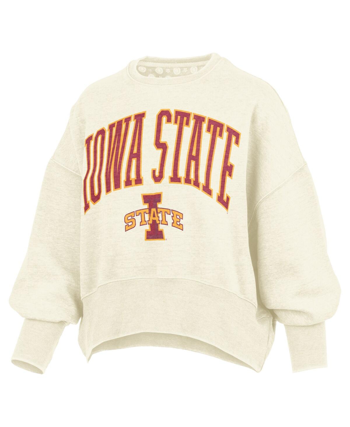 Pressbox Natural Iowa State Cyclones Oversized Waist-length Crewneck Sweatshirt In Neutral