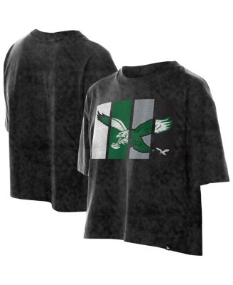 New Era - Women's Black Philadelphia Eagles Boxy Cropped Sport Night Mineral Wash T-Shirt