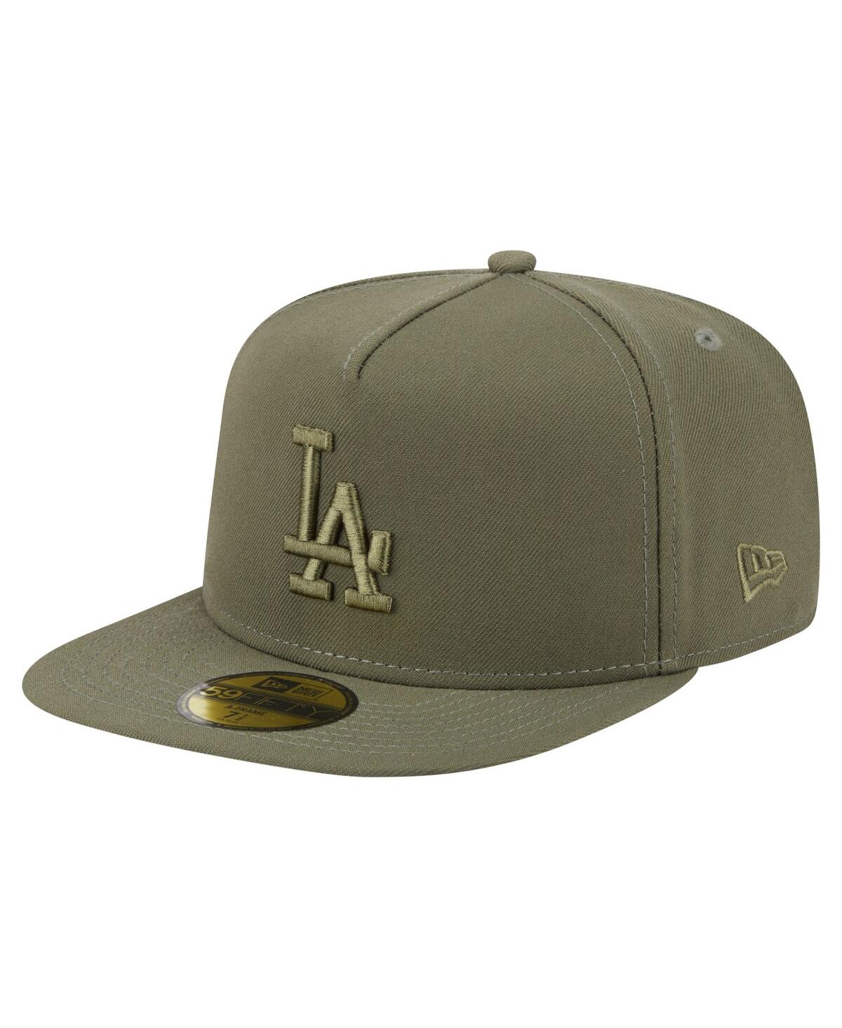 New Era Men's Olive Los Angeles Dodgers Color Pack A-frame 59fifty Fitted Hat In Green
