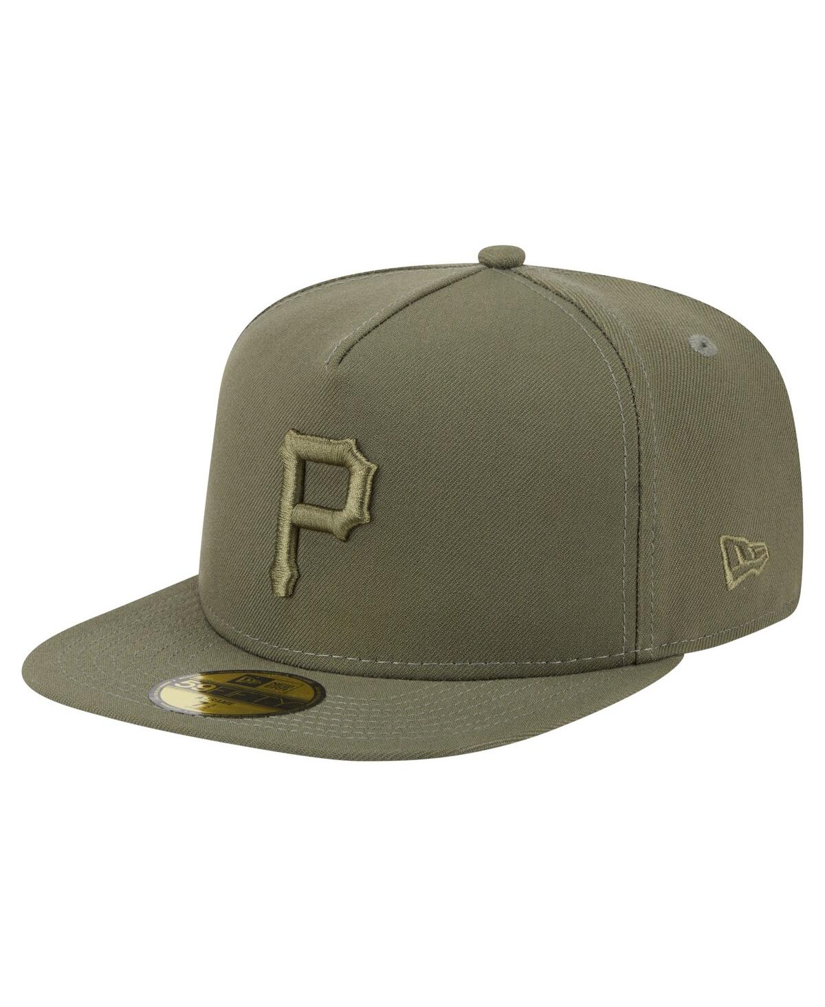 New Era Men's Olive Pittsburgh Pirates Color Pack A-frame 59fifty Fitted Hat In Green