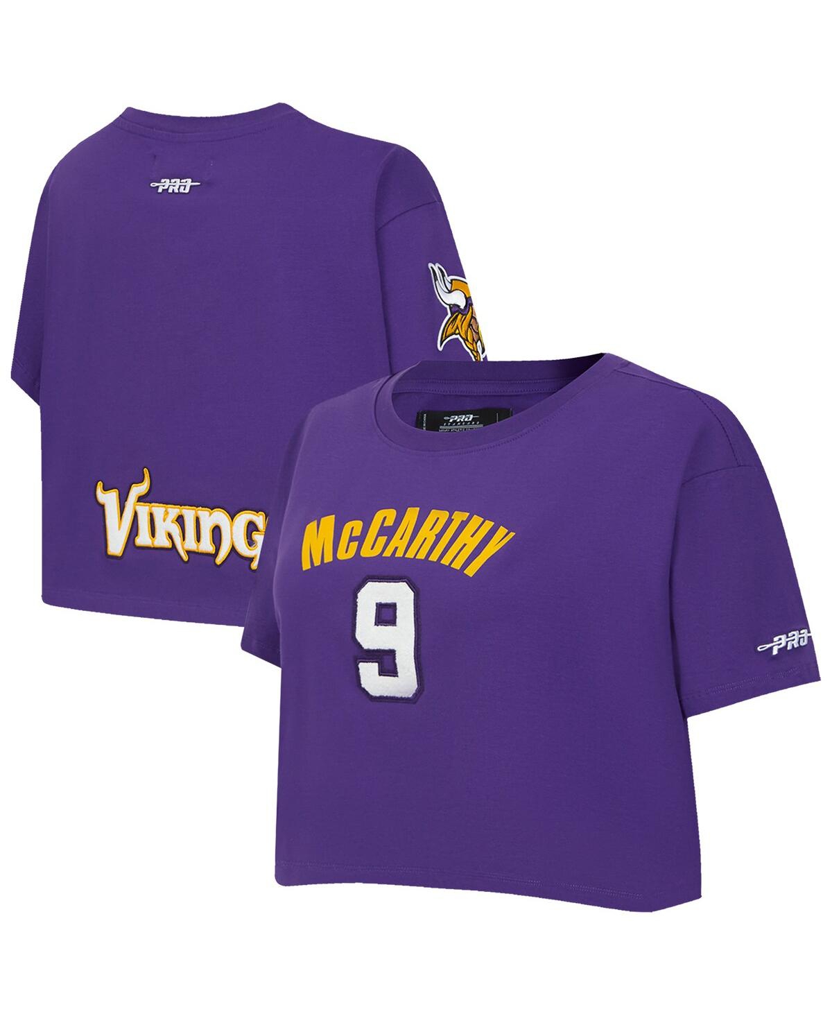 Pro Standard Women's J.j. Mccarthy Purple Minnesota Vikings Player Name Number Cropped Boxy T-shirt In Purple