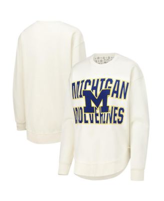 Pressbox - Women's Cream Michigan Wolverines Poncho Fleece Crew Sweatshirt