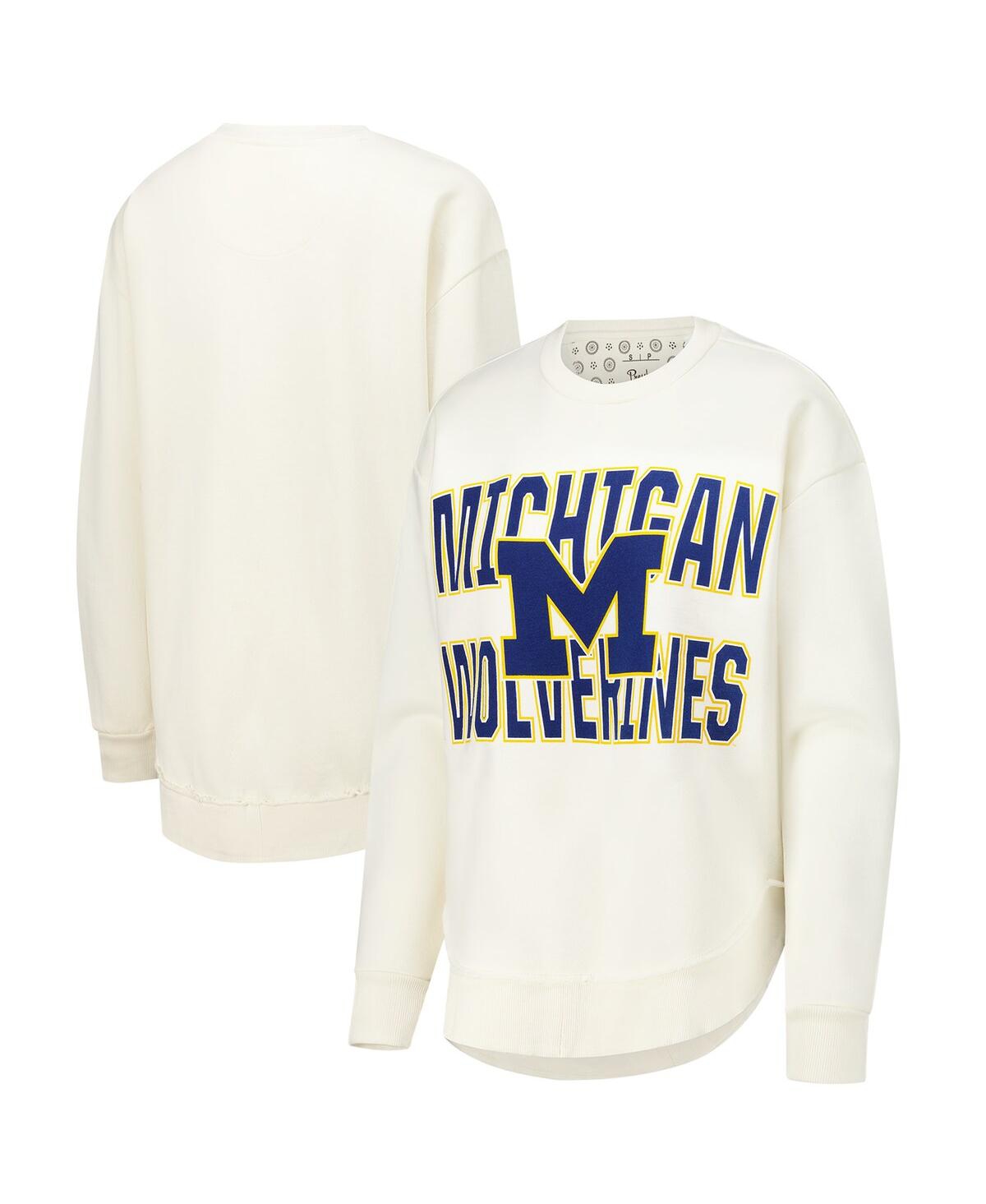 Pressbox Women's Cream Michigan Wolverines Poncho Fleece Crew Sweatshirt In White