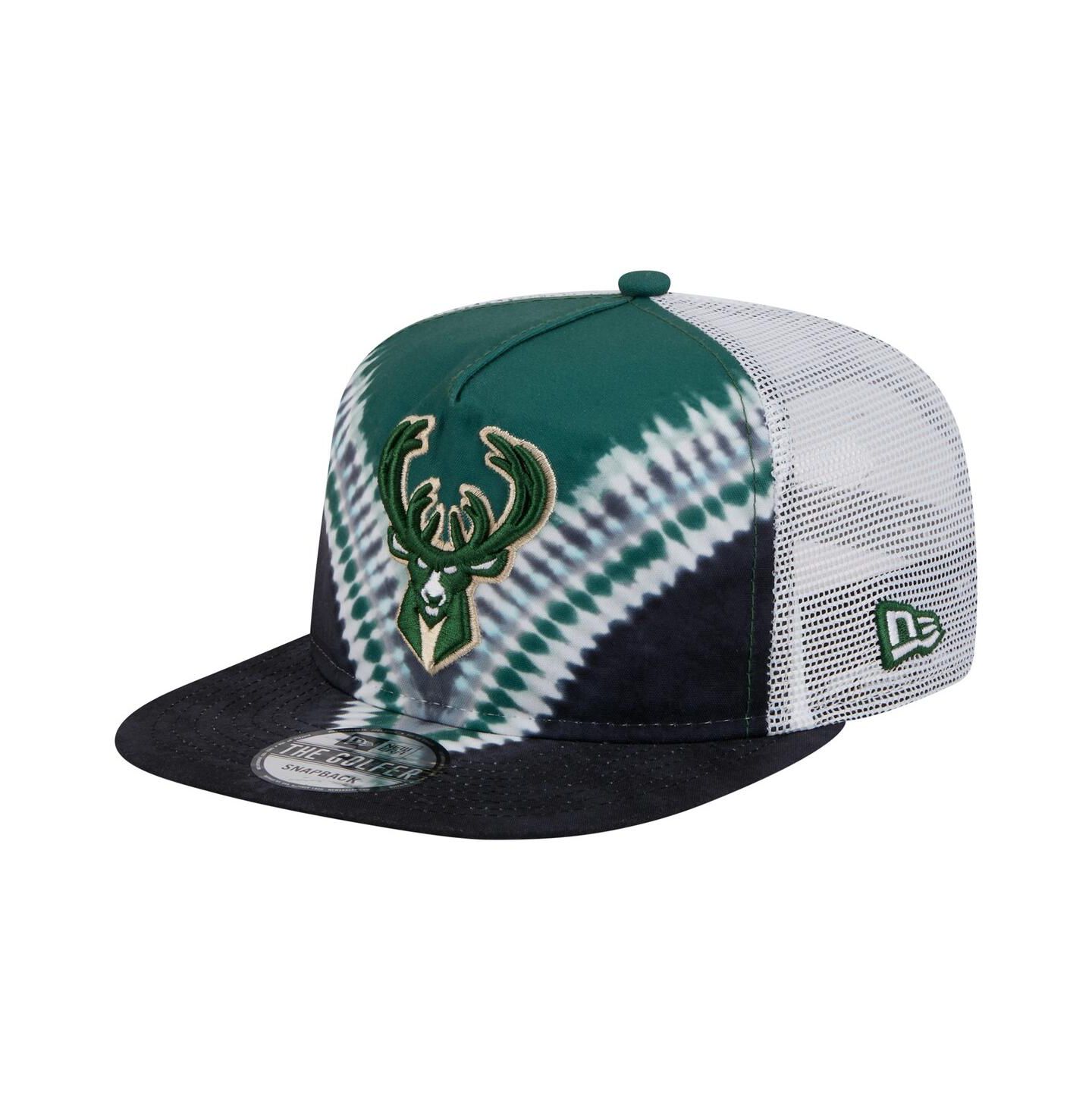 Мужская кепка New Era Black/Hunter Green Milwaukee Bucks Throwback Dye Golfer Snapback Hat — фото 1